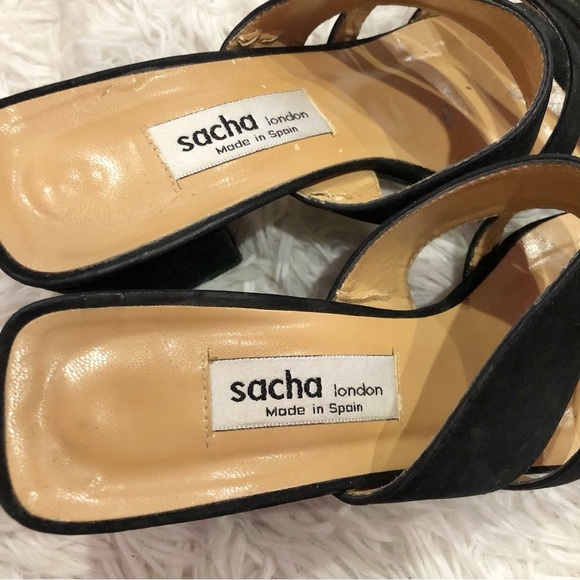 Sacha London Suede Strappy Slip On Block Heels Black 7 - Picture 4 of 8